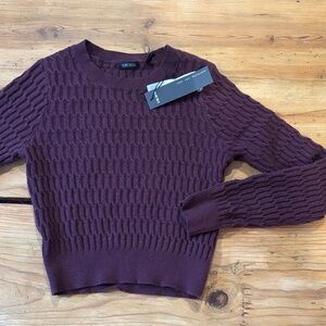 New! IKKS 10 Raspberry Decorative Cable Knit Sweater Long Sleeve Cropped